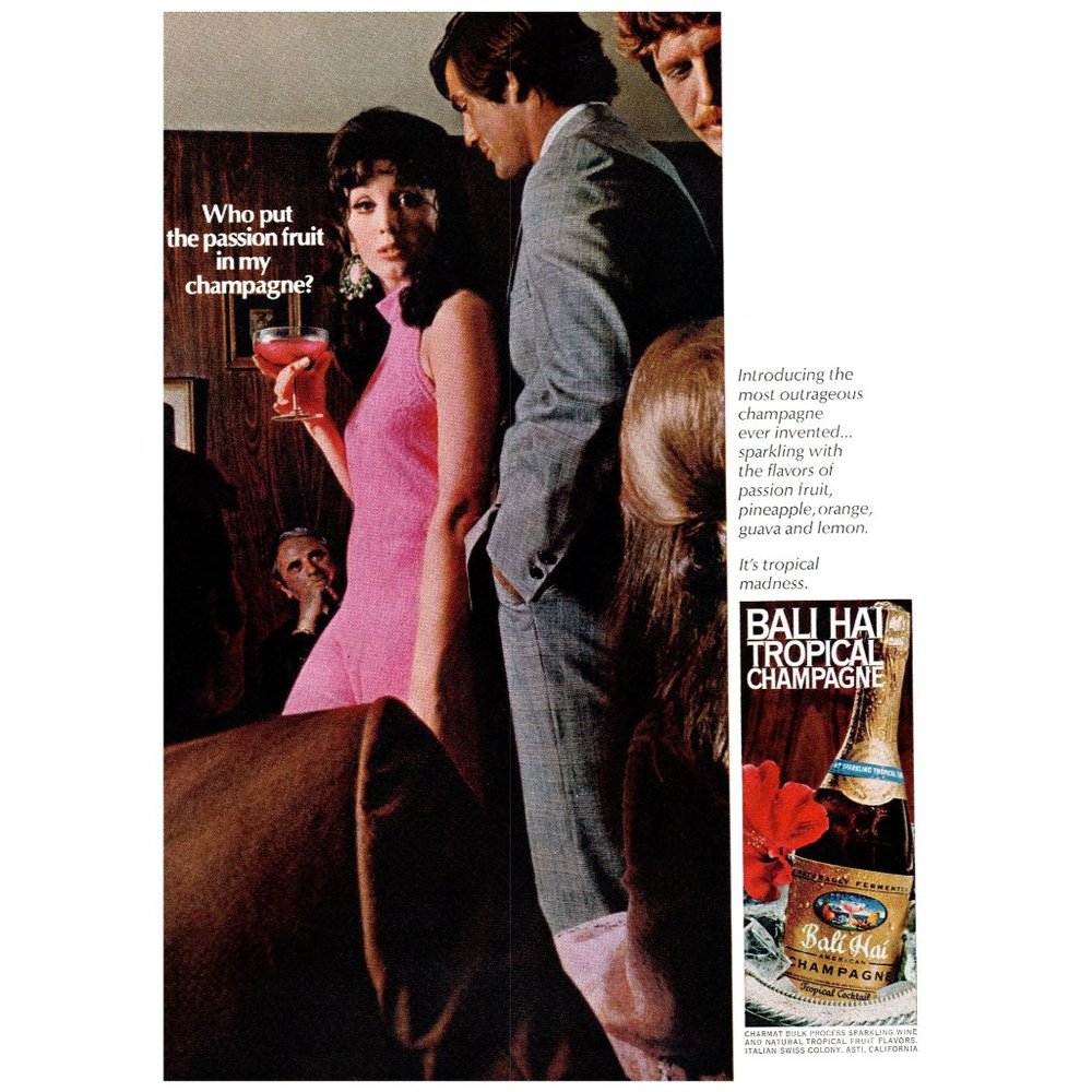 1969 Bali Hai Tropical Passion Fruit Champagne Vintage Print Ad Cocktail Party